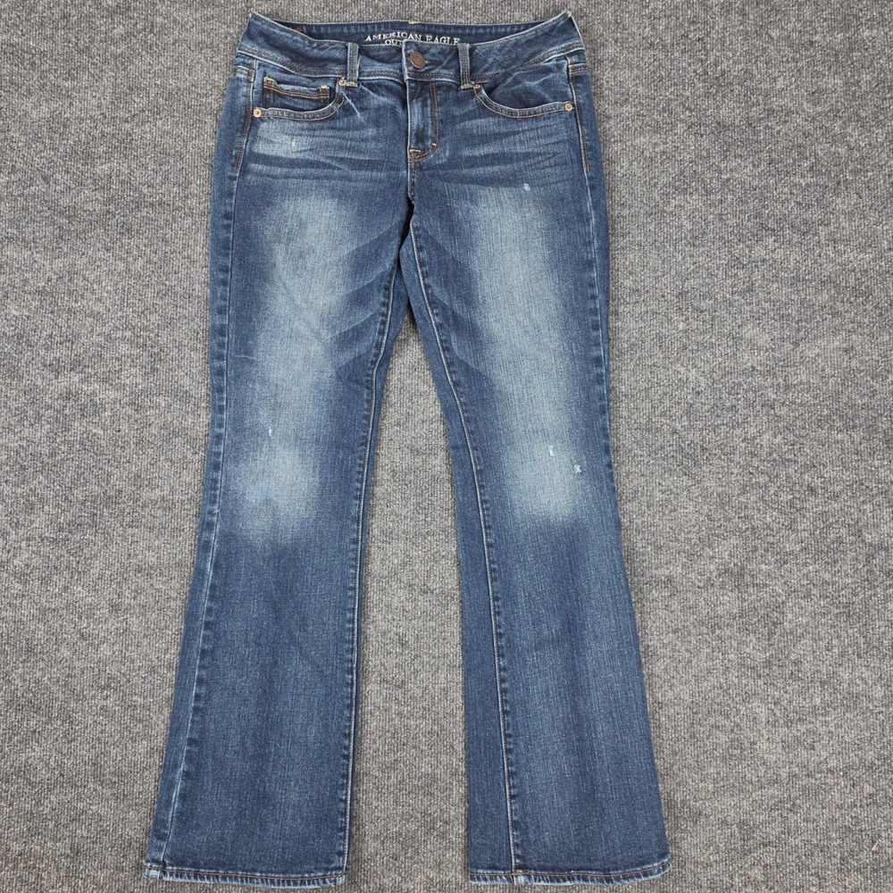 American Eagle Kick Boot Jeans Women's 8 Stretch Dark Wash Denim Low Rise Blue